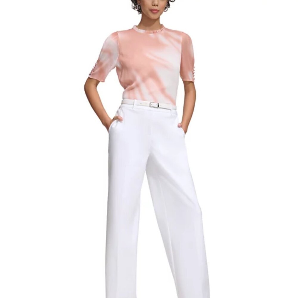 Calvin Klein Petite Belted Wide-Leg Mid-Rise Pants